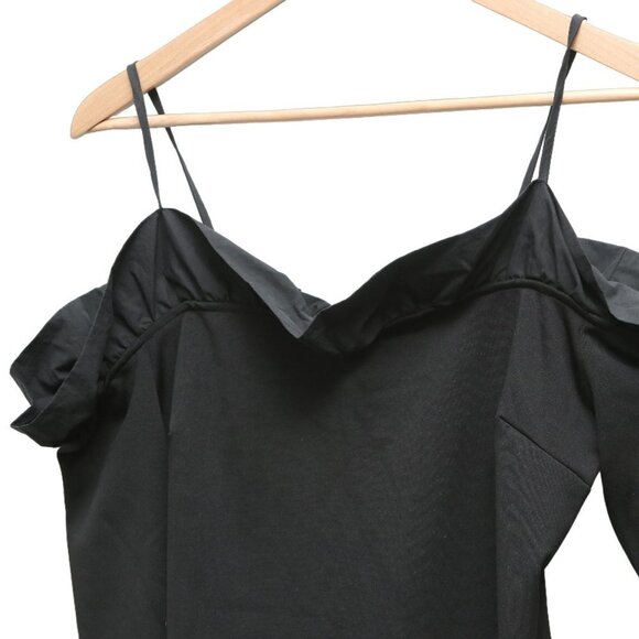 DO+BE Off Shoulder Dress Ruffle Neckline Stretch Knee Length Fancy Party Black - Picture 7 of 9